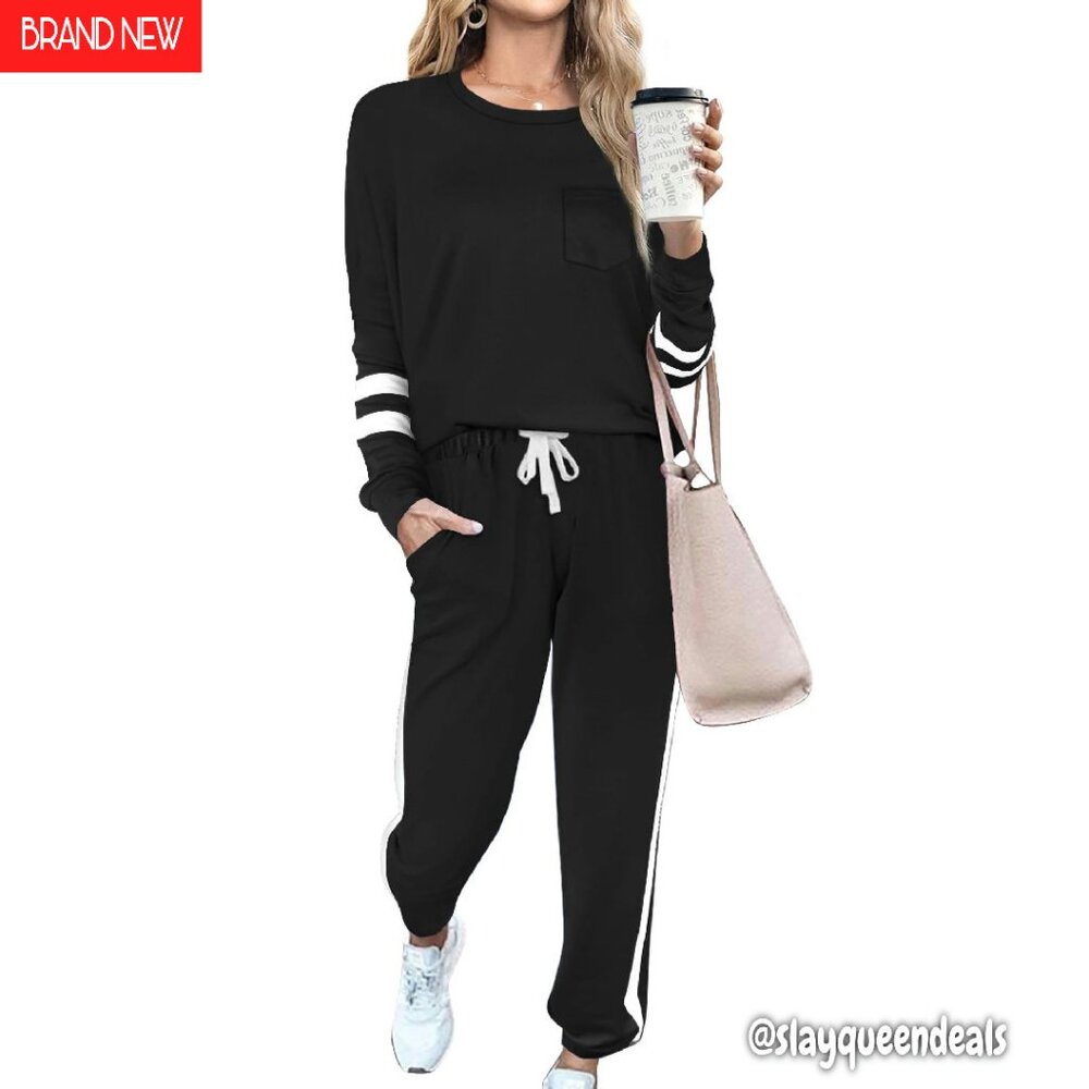 Soft Stretchy 2-Piece Lounge Set with Pockets S-3XL Travel Outfits